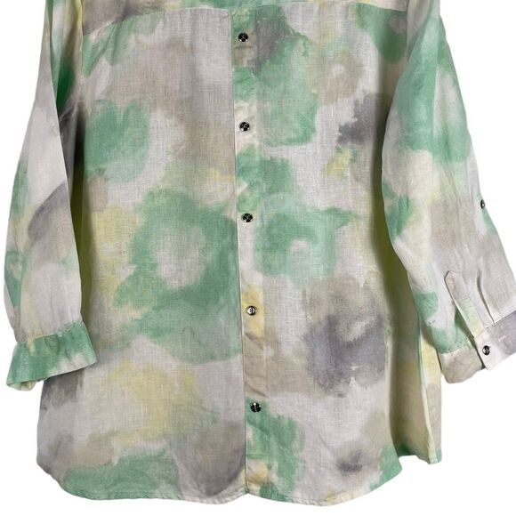 JM Collection Tie-Dye Linen Shirt Size 14 Collarless Button Front - Picture 8 of 9